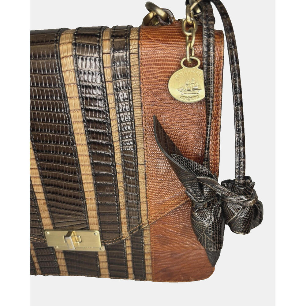 Brahmin Ophelia Rose Brown Black Leather Satchel Purse Crossbody Rose Tassel - Picture 2 of 7